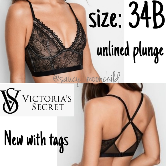 NEW Victoria's Secret ☆ Sexy Open Back black lace plunge bra 24B - Picture 1 of 8